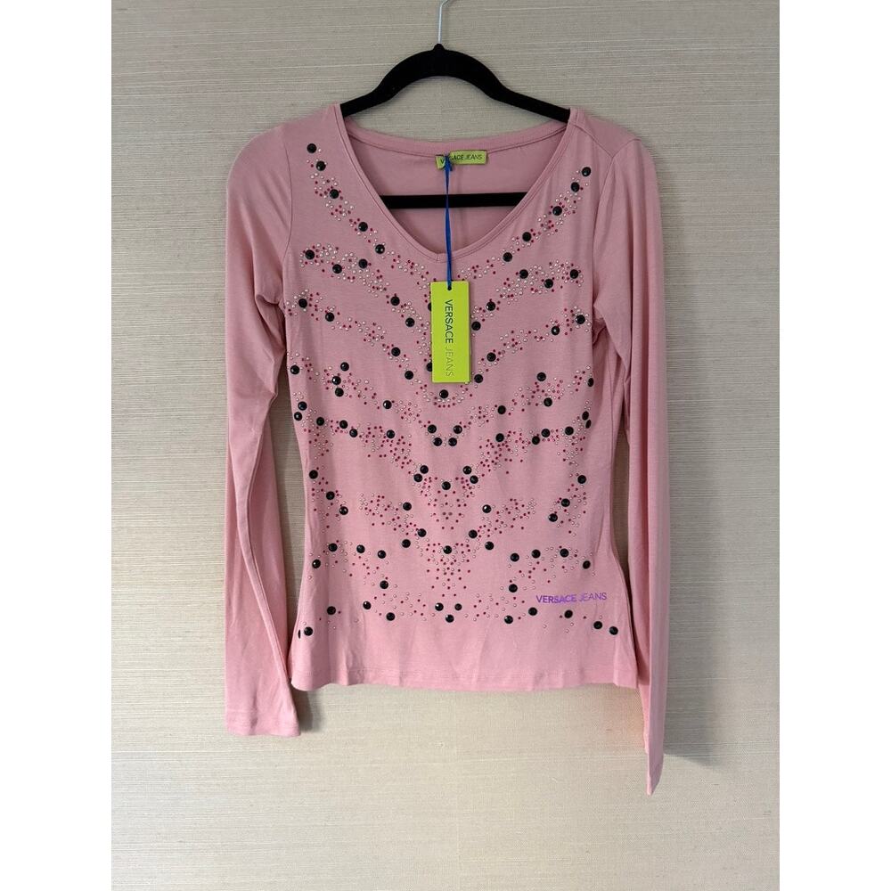 Versace Jeans Pink Studded Long Sleeve Top – Size XS / NWT
